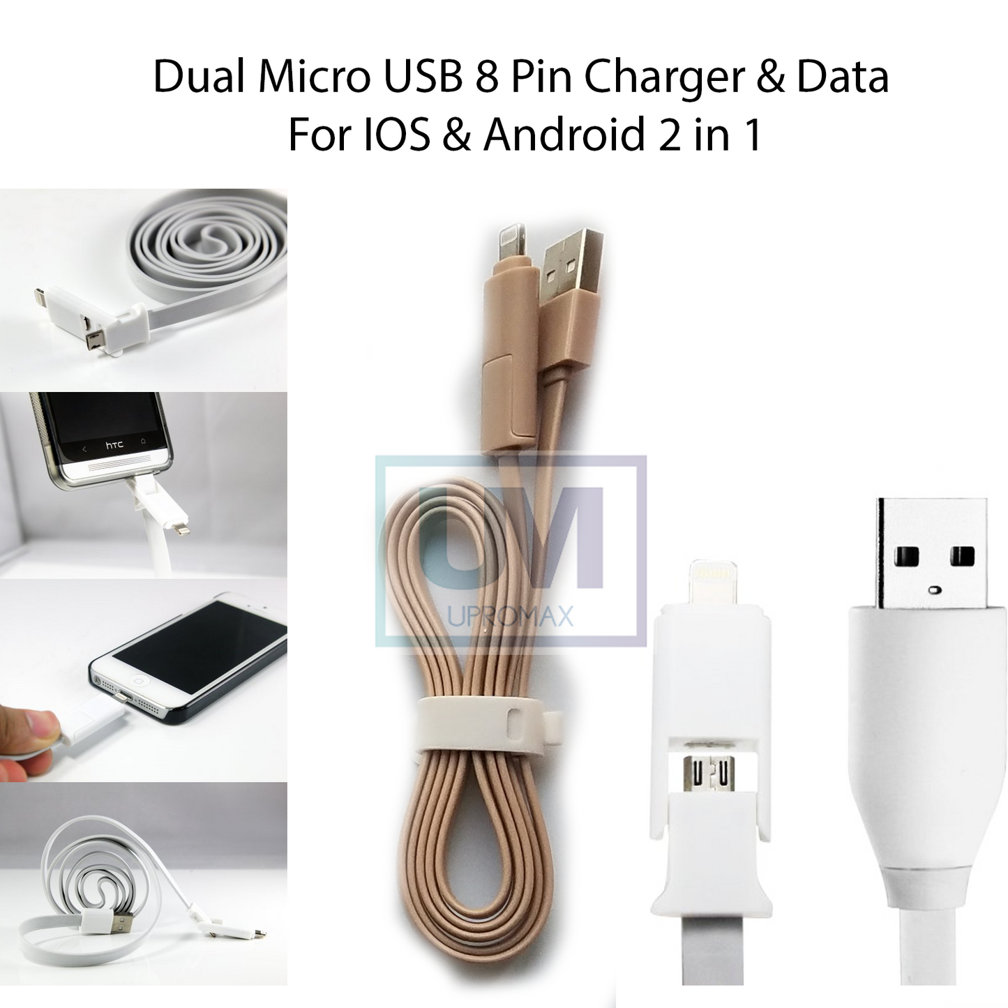 Bulk 30 Dual Micro USB Lightning 3 Ft Cable 2-In-1 Charging And Data Sync IOS Sorter Colors
