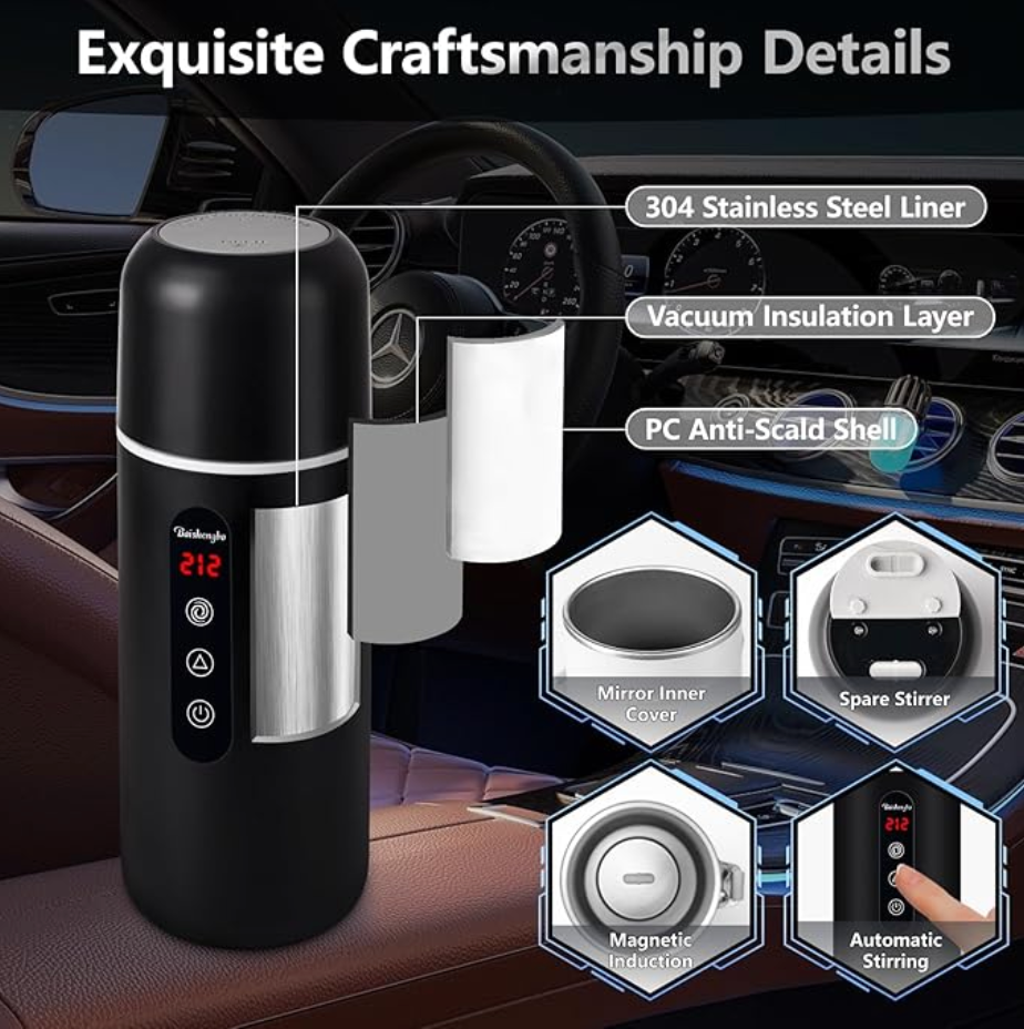 Portable Electric Travel Kettle,12V/24V Car Coffee Warmer