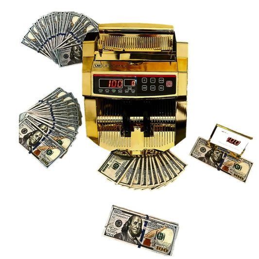Contador de billetes Upromax Gold con detector de billetes falsos UV/MG/IR y pantalla LED externa portátil, velocidad rápida, 1000 billetes por minuto, contador de billetes en efectivo y múltiples monedas