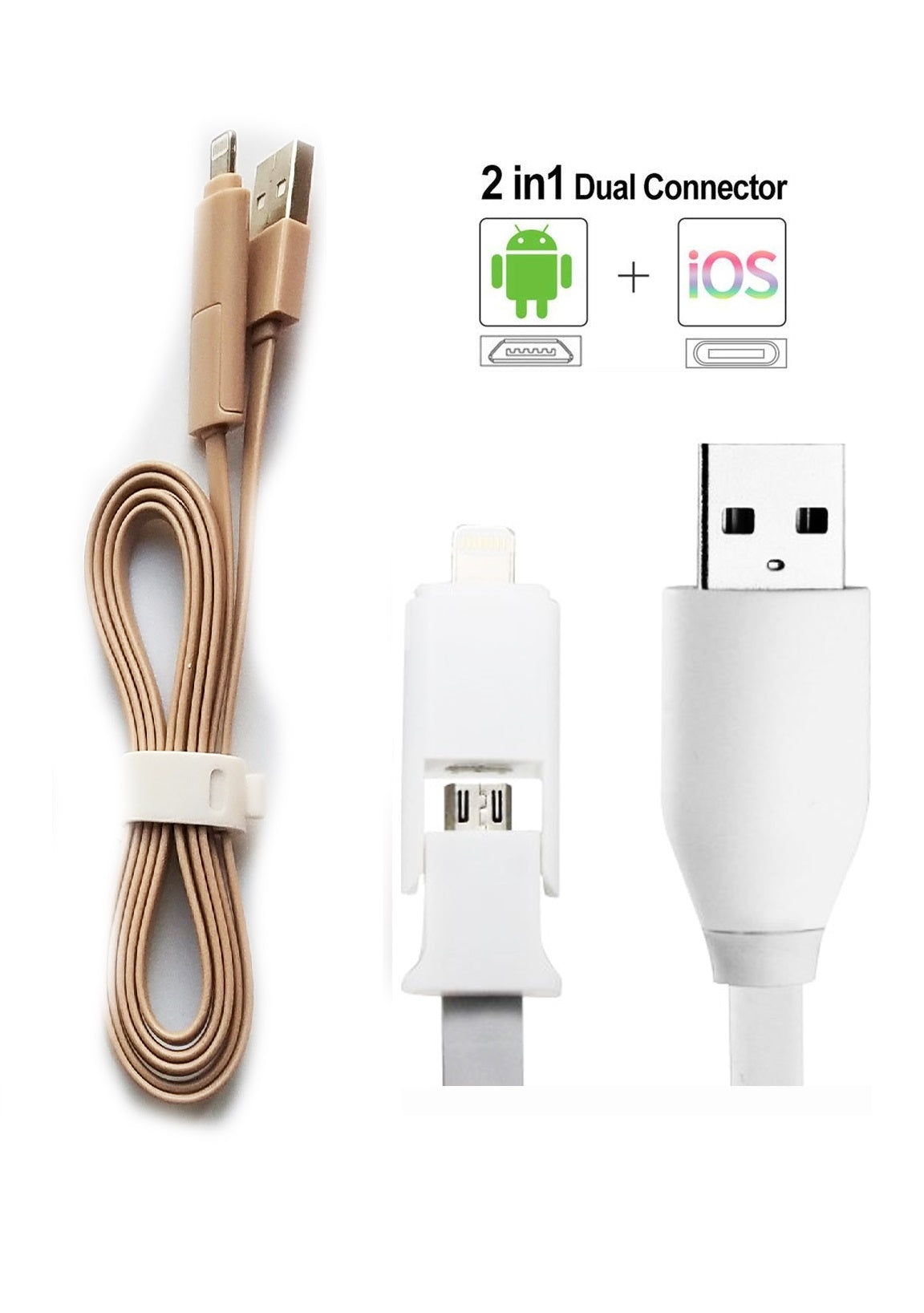 Bulk 30 Dual Micro USB Lightning 3 Ft Cable 2-In-1 Charging And Data Sync IOS Sorter Colors