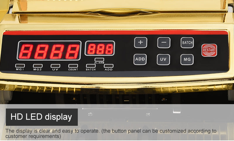 Contador de billetes Upromax Gold con detector de billetes falsos UV/MG/IR y pantalla LED externa portátil, velocidad rápida, 1000 billetes por minuto, contador de billetes en efectivo y múltiples monedas