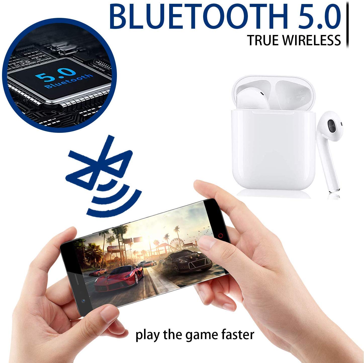 Wireless Bluetooth 5.0 True Wireless Stereo TWS Earbuds with Charger Case for for iPhone Android, 30H Cyclic Playtime  Headphones Smartouch Earphones Super Bass Sound  i7s i9s i11 i12  White - UproMax