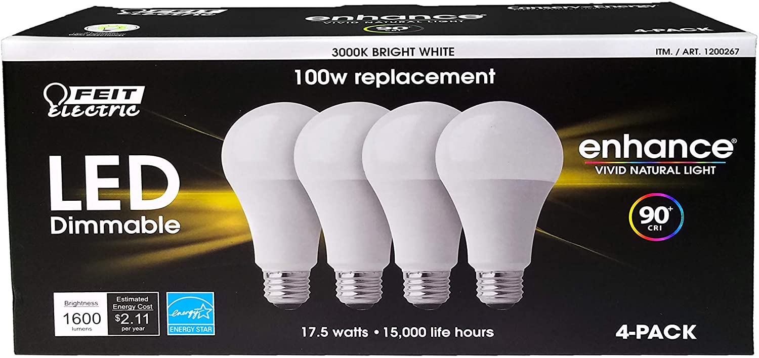 Feit Dimmable LED 3000K Bright White 4-Pack (100W Replacement) 17.5W - UproMax