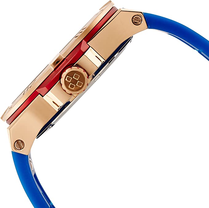 Vince Camuto 43MM Rose Gold-Tone Blue Rubber Band Watch Men's VC/1010BLRG "The Master" Stainless Steel Watch
