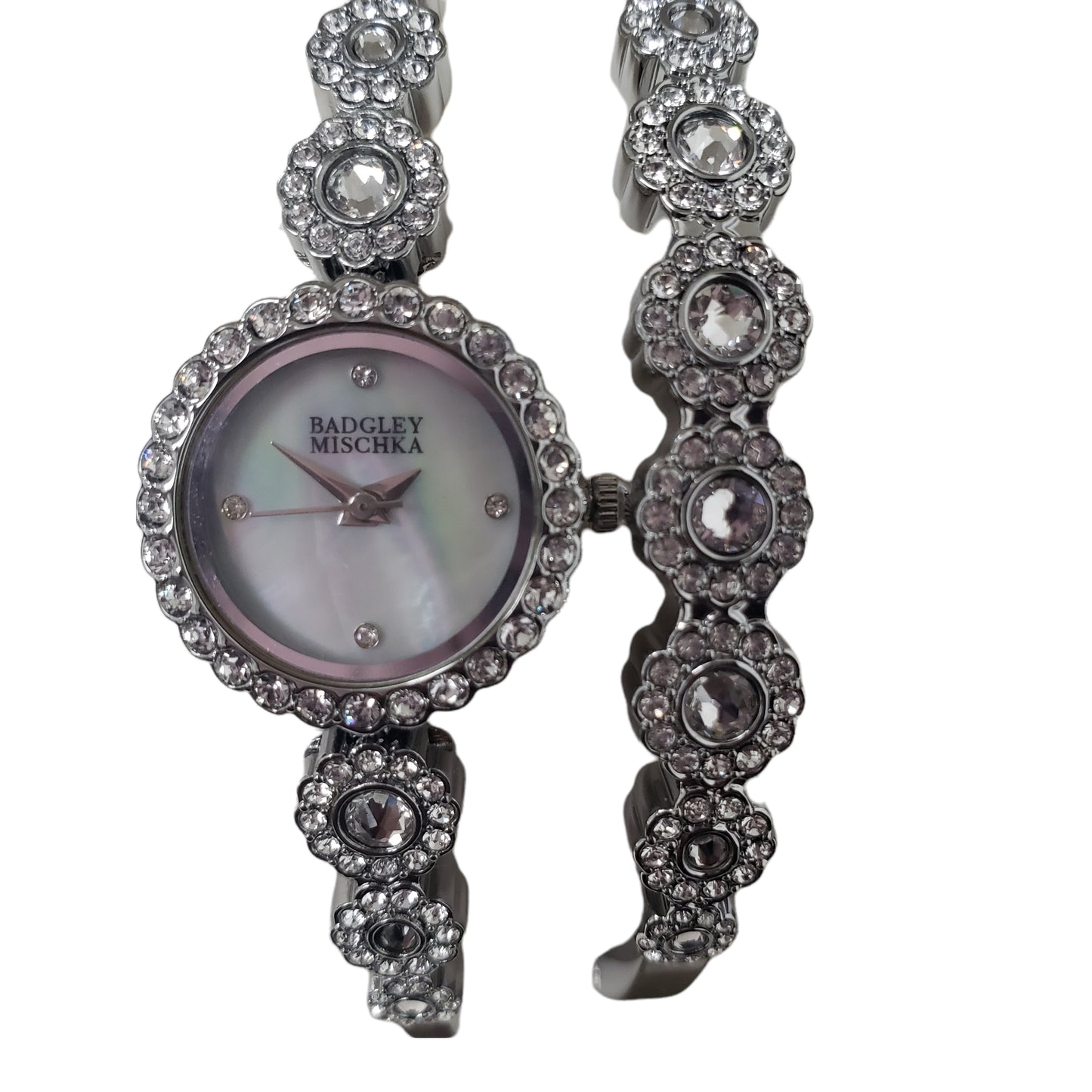 Badgley Mischka Ba/1405svst Women's 20mm Crystal Accent Watch Bracelet Set NWT - UproMax