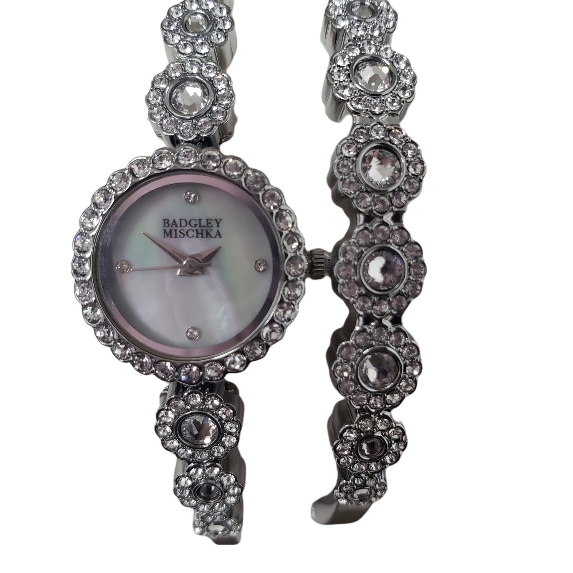 Badgley Mischka Ba/1405svst Women's 20mm Crystal Accent Watch Bracelet Set NWT - UproMax