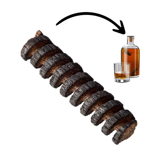Whisky americano envejecido en barrica en botella con infusión de roble en espiral. Envejezca su whisky en barrica