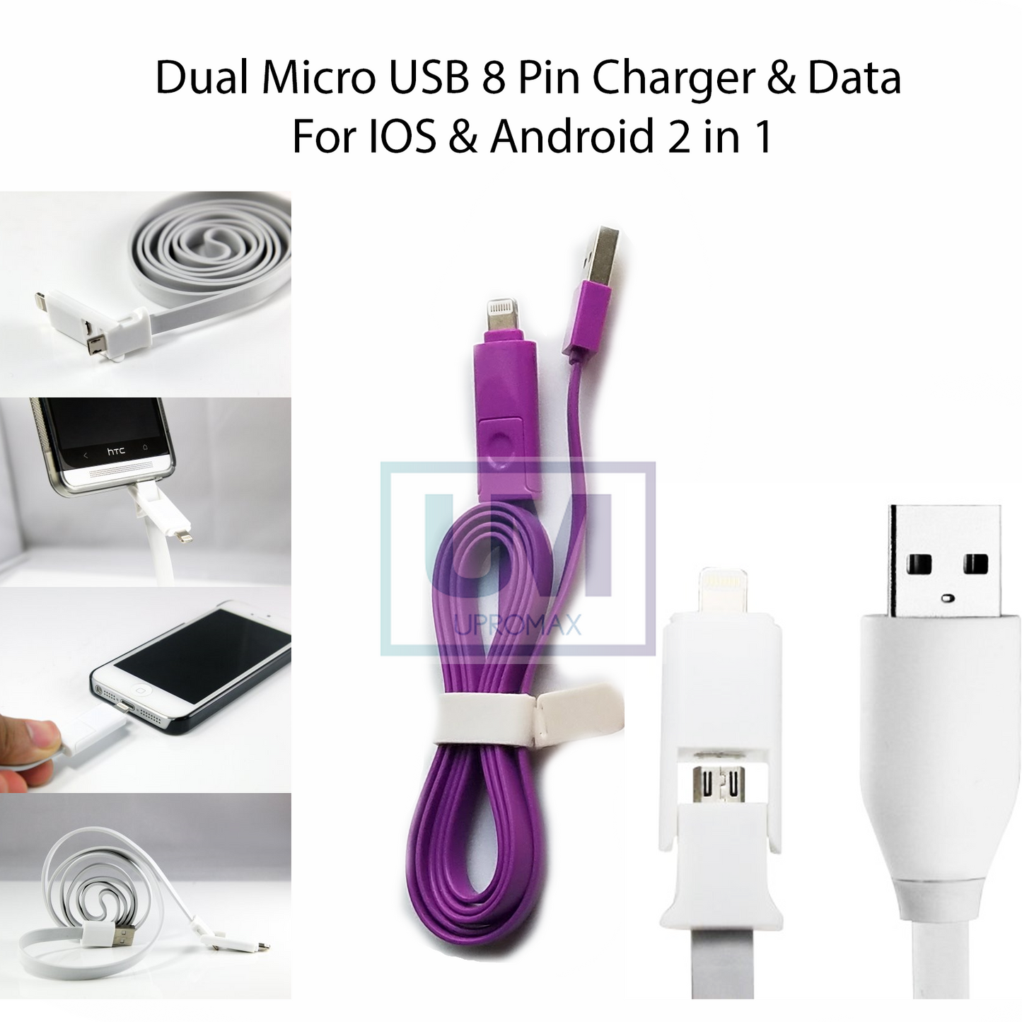 Dual Micro USB Lightning 3 Ft Cable 2-In-1 Charging And Data Sync IOS - UproMax