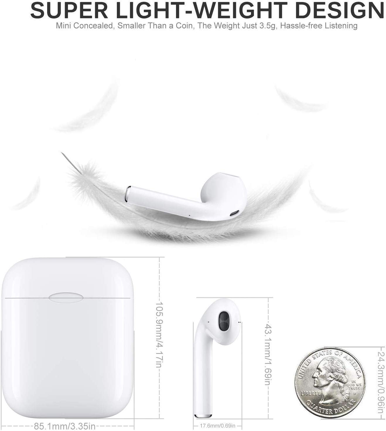 Wireless Bluetooth 5.0 True Wireless Stereo TWS Earbuds with Charger Case for for iPhone Android, 30H Cyclic Playtime  Headphones Smartouch Earphones Super Bass Sound  i7s i9s i11 i12  White - UproMax