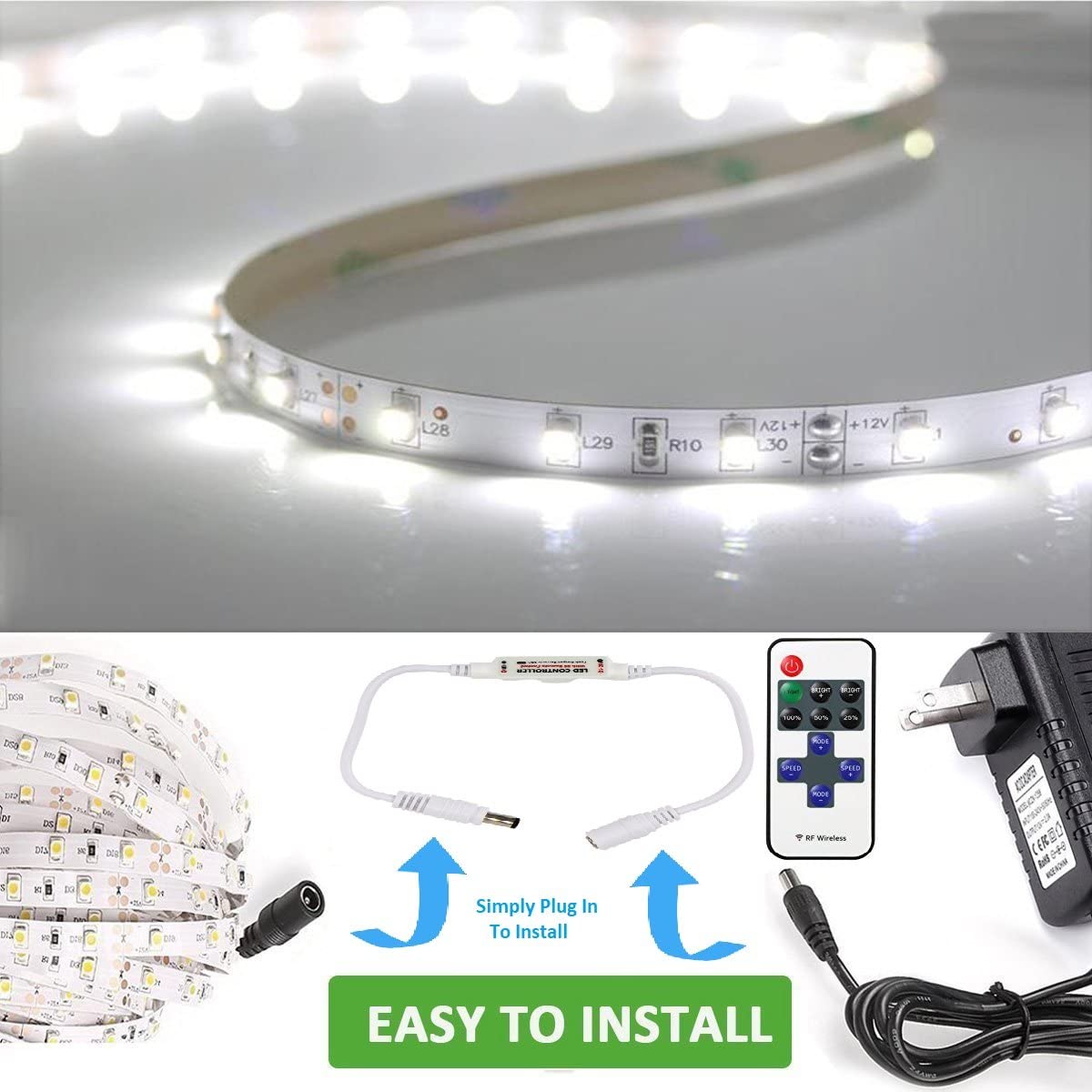 Upromax 11 Key RF Wireless Remote Control for Single Color 3528 5050 LED Strip Lights,and 10M 100 LED Fairy String Lights RF Dimmer for 12 V DC LED Light Strips - UproMax