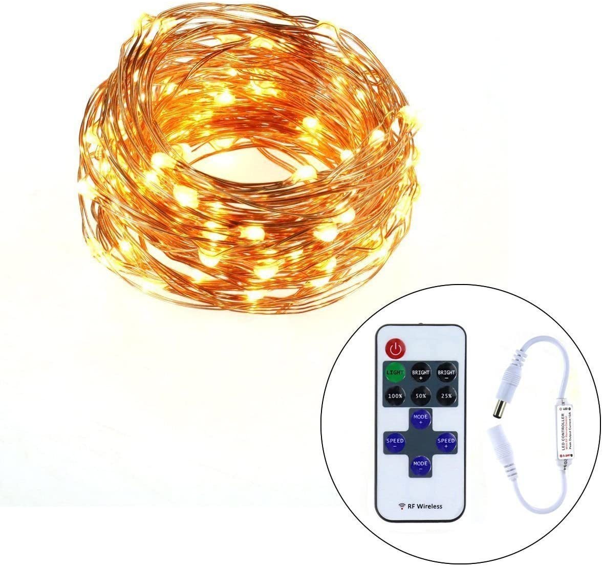 Upromax 11 Key RF Wireless Remote Control for Single Color 3528 5050 LED Strip Lights,and 10M 100 LED Fairy String Lights RF Dimmer for 12 V DC LED Light Strips - UproMax