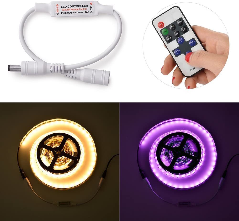 Upromax 11 Key RF Wireless Remote Control for Single Color 3528 5050 LED Strip Lights,and 10M 100 LED Fairy String Lights RF Dimmer for 12 V DC LED Light Strips - UproMax