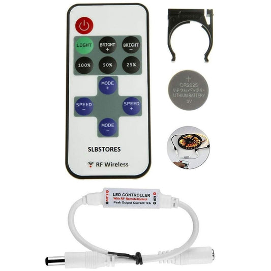 Upromax 11 Key RF Wireless Remote Control for Single Color 3528 5050 LED Strip Lights,and 10M 100 LED Fairy String Lights RF Dimmer for 12 V DC LED Light Strips - UproMax