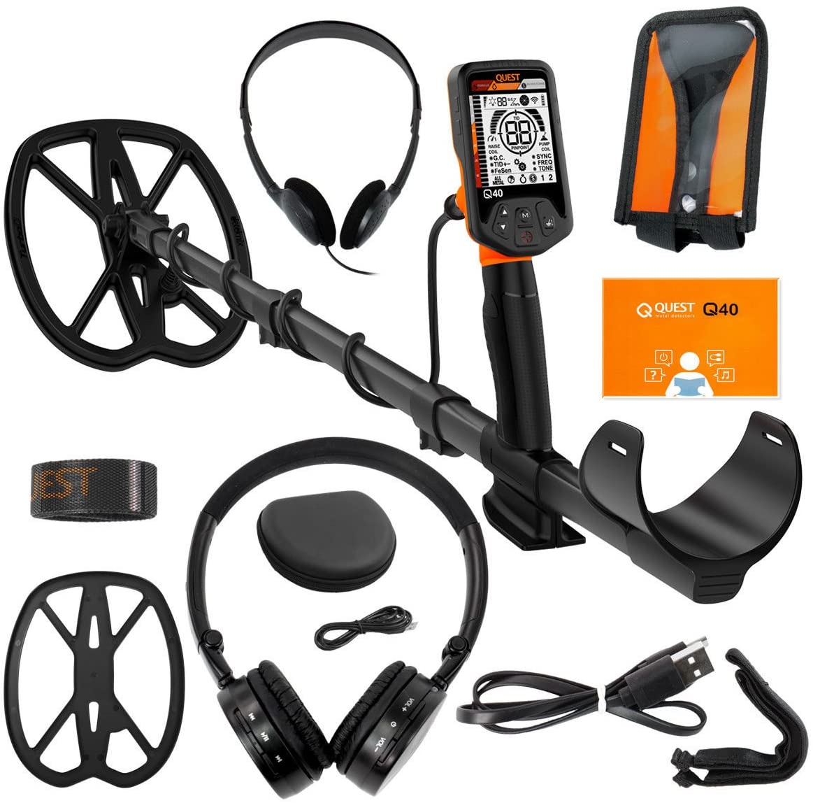 Quest Q40 Metal Detector with 11x9 TurboD Waterproof Search Coil - UproMax