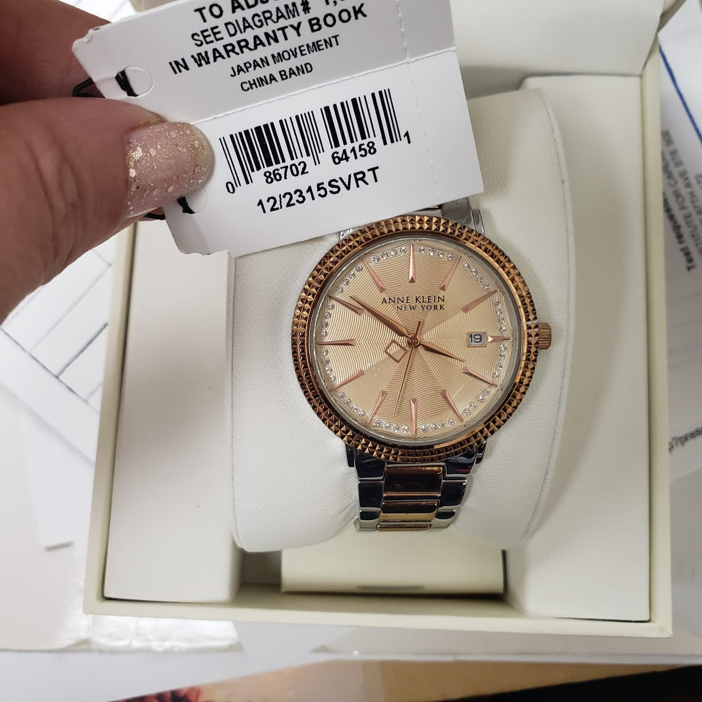 Anne Klein NY 12/2315svrt Women's 36mm Silver Rose Gold Swarovski Crystal - UproMax