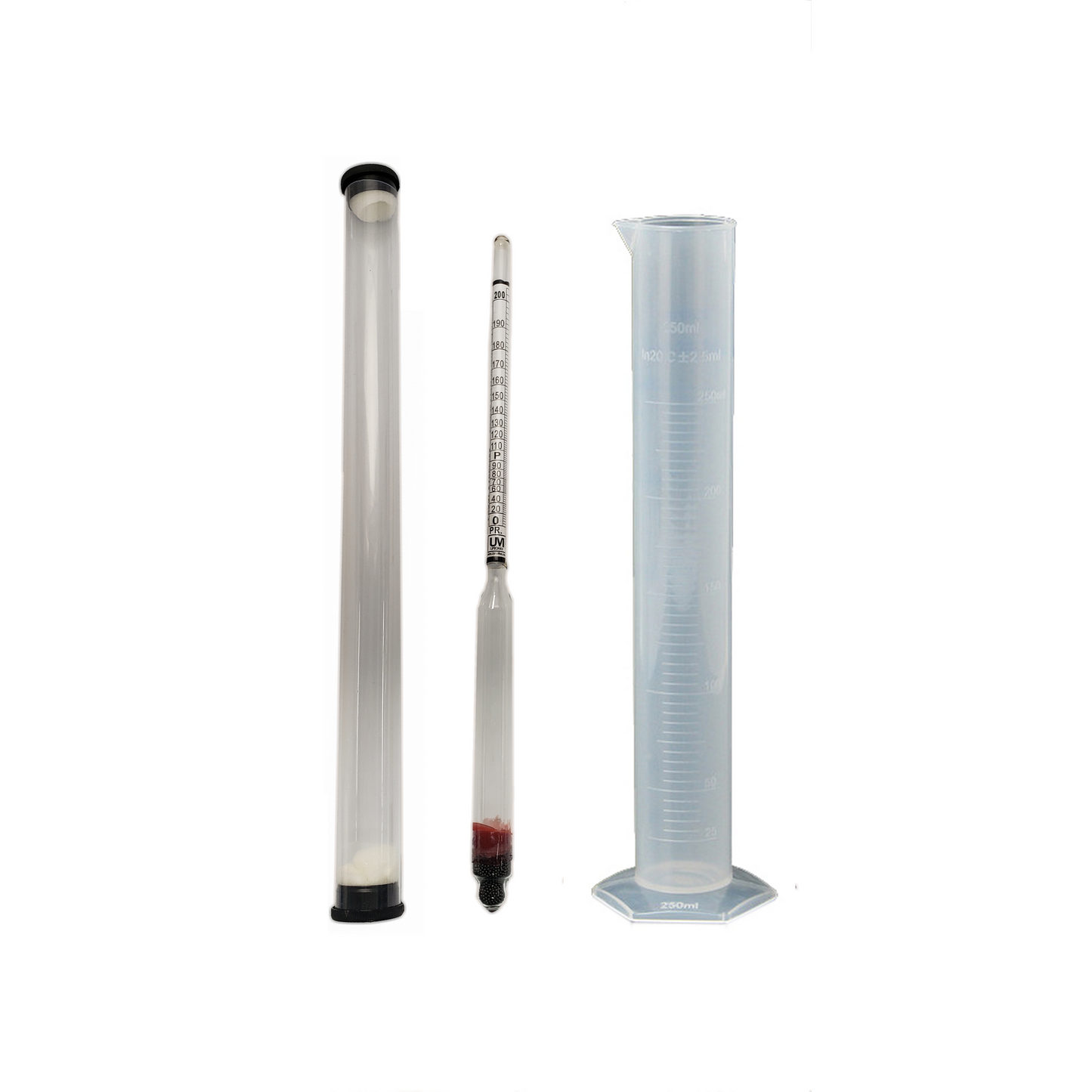 PROOF & TRALLE HYDROMETER ALCOHOL METER DISTILLING TEST SPIRIT SCALE 0-200% case WITH JAR