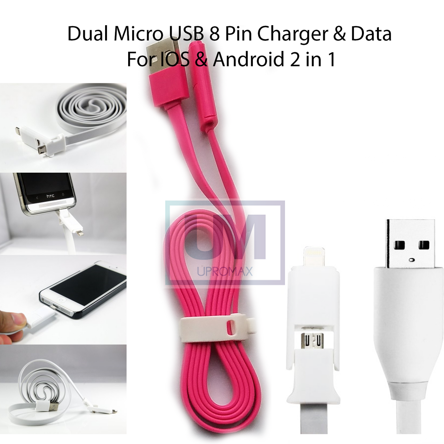 Dual Micro USB Lightning 3 Ft Cable 2-In-1 Charging And Data Sync IOS - UproMax