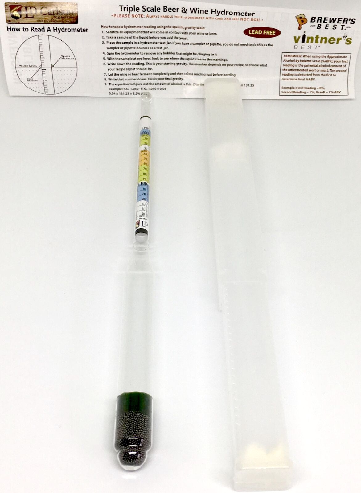 Triple Scale Homebrew Beer Wine Hydrometer Gravity Tester Lead Free + Carry Case - UproMax