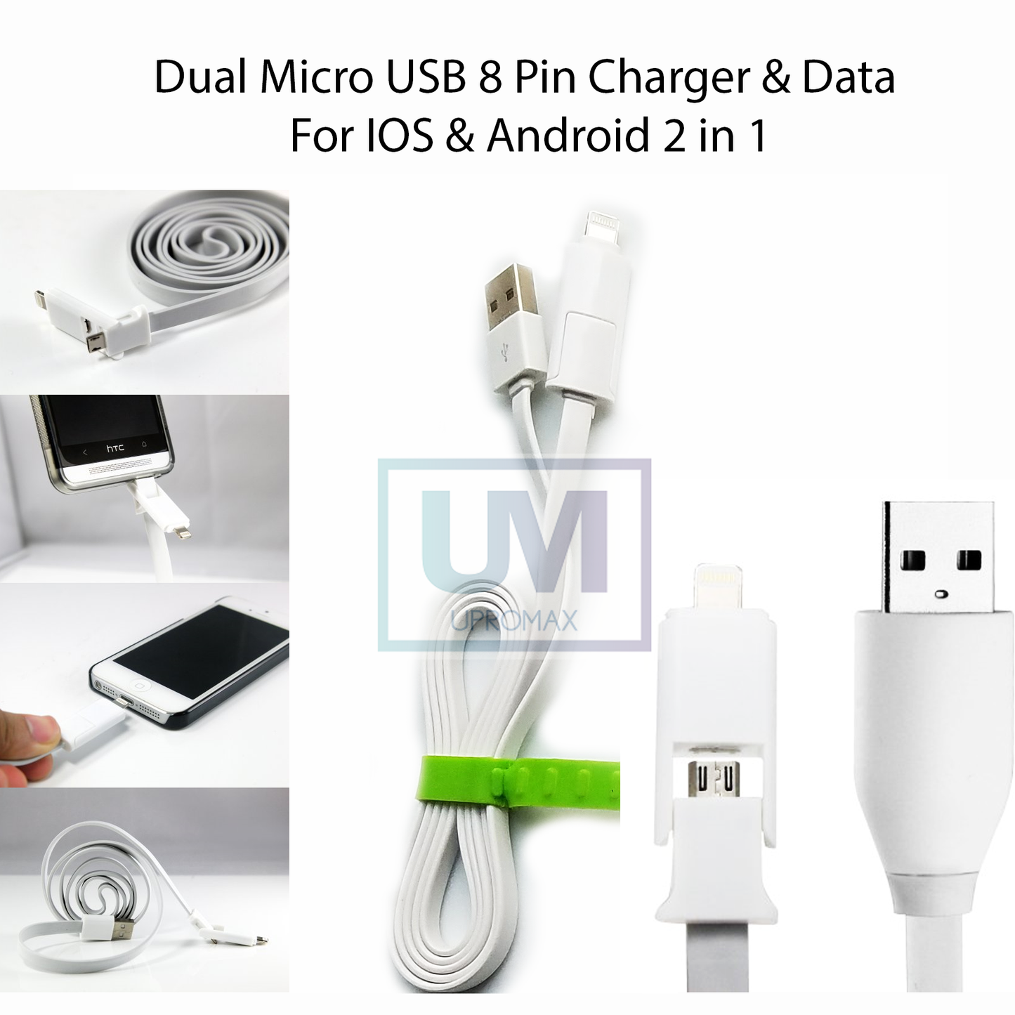 Dual Micro USB Lightning 3 Ft Cable 2-In-1 Charging And Data Sync IOS - UproMax