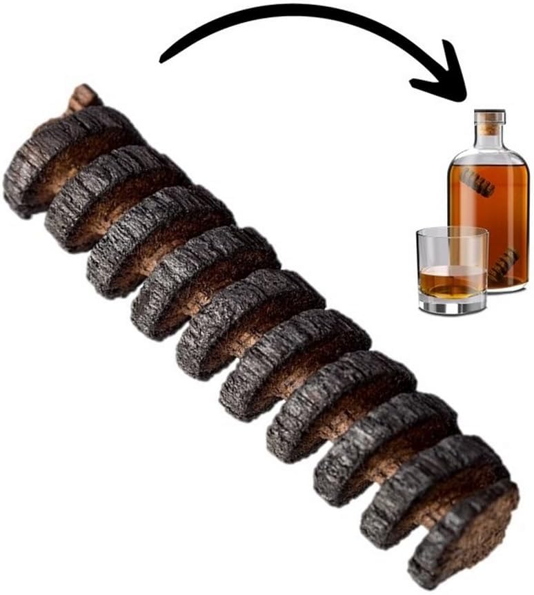 Oak infusion spiral added to a bottle of whiskey for barrel aged flavor