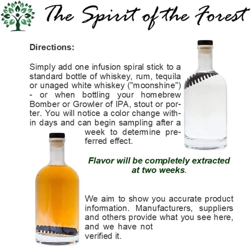 Directions for using the oak infusion spiral in a 750 ml bottle