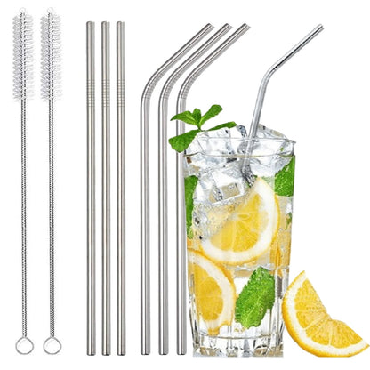 6 Pack Reusable Metal Straws, Stainless Steel, Long & Durable, Includes Bag & Cleaning Brushes,Easy to Clean, Perfect for 30oz, 20oz Tumblers