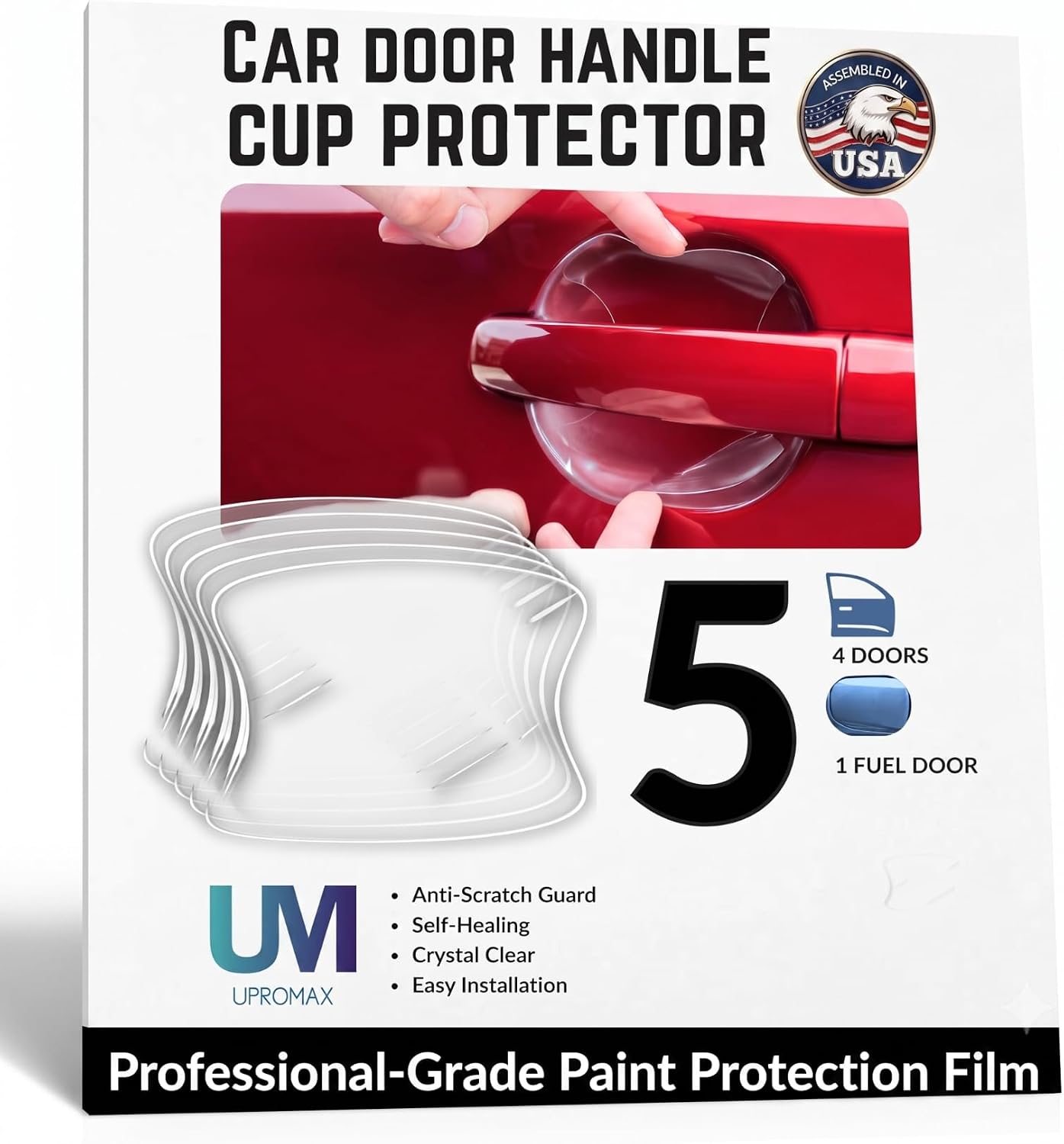 Car door handle cup protector 5-pack retail box, professional grade paint protection film
