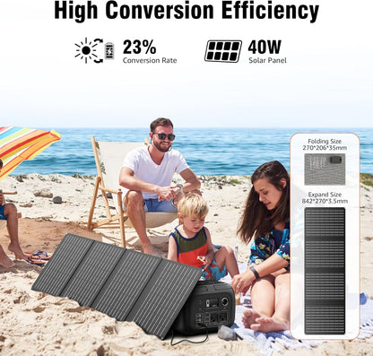 Portable Solar Generator Power Station, 300W Peak, 260Wh, 40W Solar Panels Included, 110V AC Outlet, 70400mAh