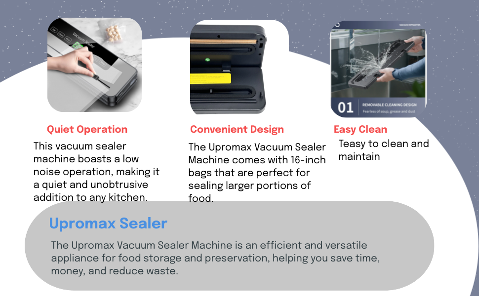 Upromax, Vacuum Sealer Machine, Built-In Cutter, Seal Vac Dry & Wet Food Modes, Ext-vac, Low Noise, Up16-Inch bags 10 Bags Included - Seal A Meal Vacuum Sealer Machine For Food Storage