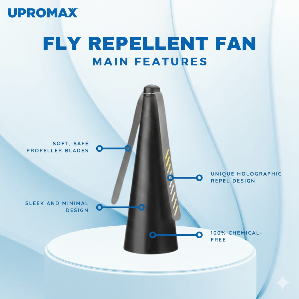 Bug Fan Fly Chemical-Free Fly Shoo with Holographic Soft Blades, Battery Powered, Ideal for Bug A Salt, Fly Fans for Tables and Outdoor Games - (Batteries Not Included) Upromax (Silver)