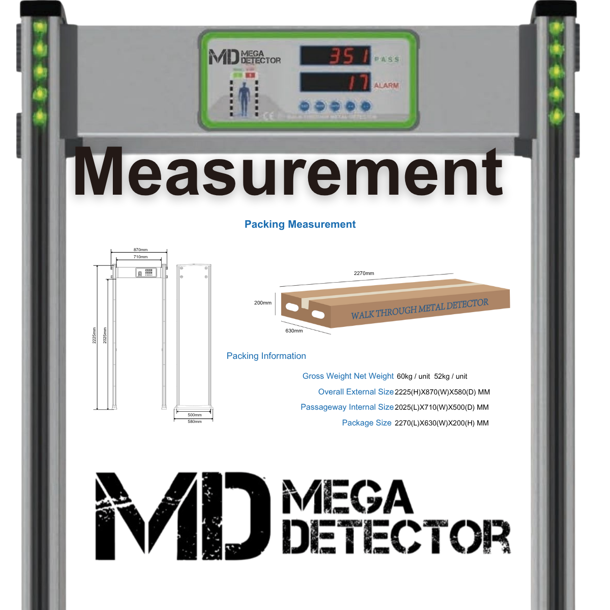 MegaDetector Walk-Through Metal Detector Door Frame MD50018Z of 18 Zones