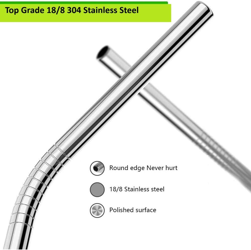 6 Pack Reusable Metal Straws, Stainless Steel, Long & Durable, Includes Bag & Cleaning Brushes,Easy to Clean, Perfect for 30oz, 20oz Tumblers