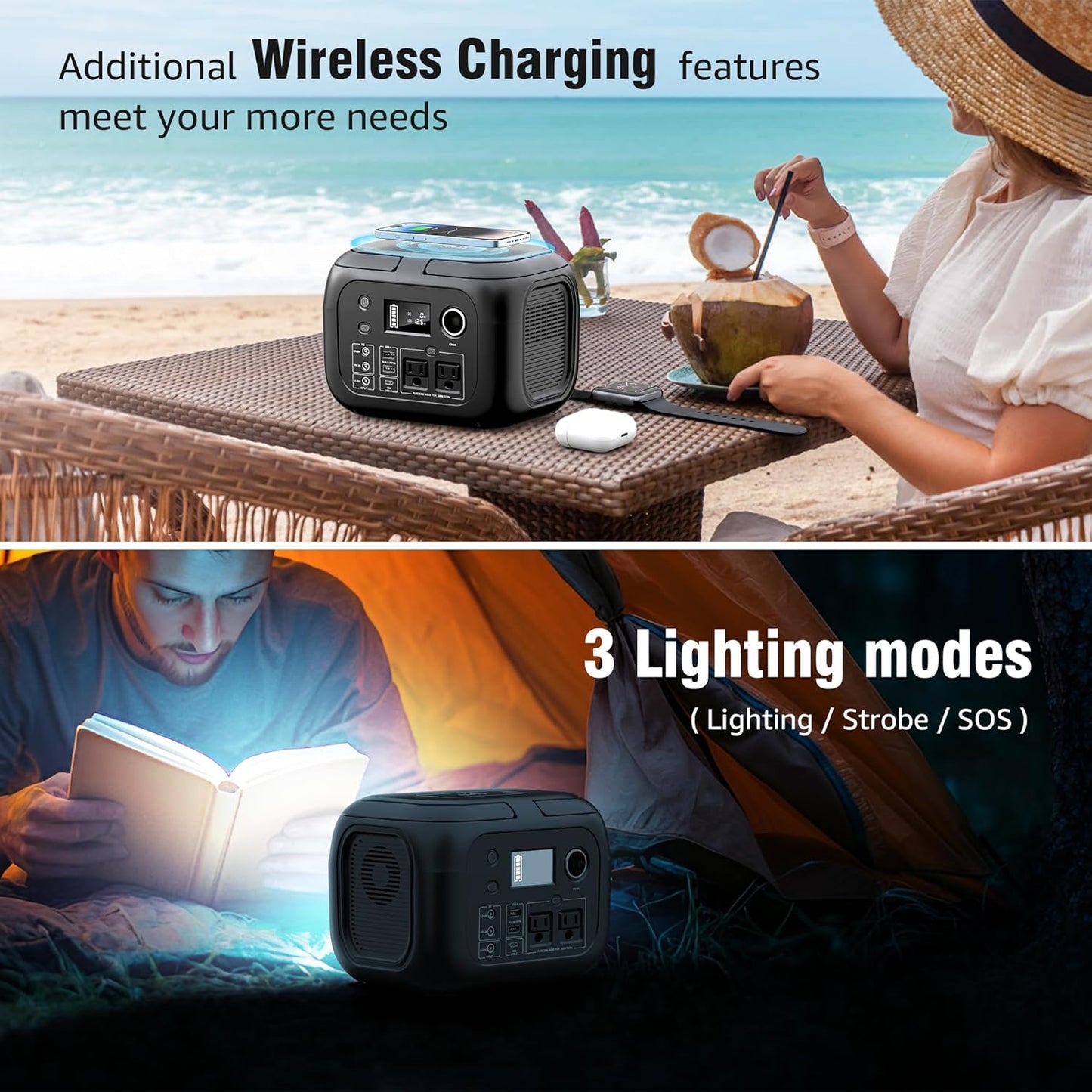 Portable Solar Generator Power Station, 300W Peak, 260Wh, 40W Solar Panels Included, 110V AC Outlet, 70400mAh