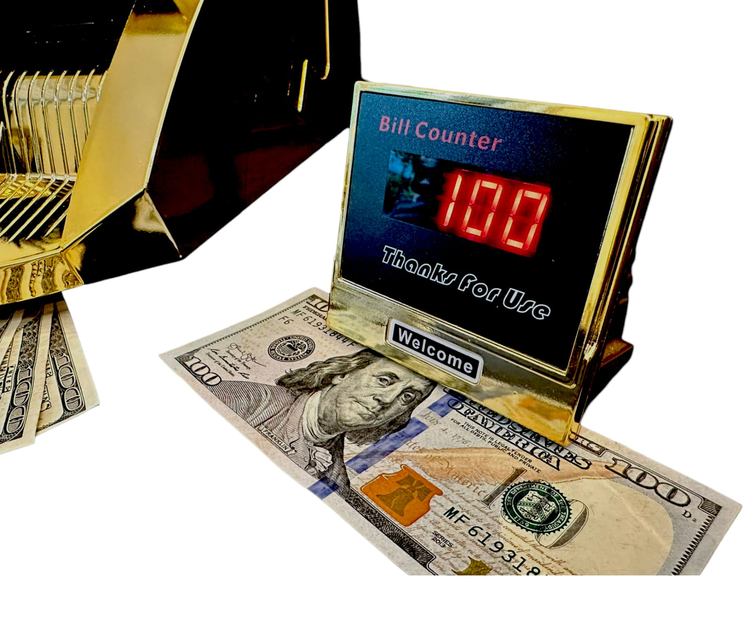 Upromax Gold Money Counter Machine UV/MG/IR Money Counterfeit Detector & Bill Portable w/ LED External Display - Fast Speed 1000 Bills a Minute - Multi-currencies Cash Banknote Bill Counter