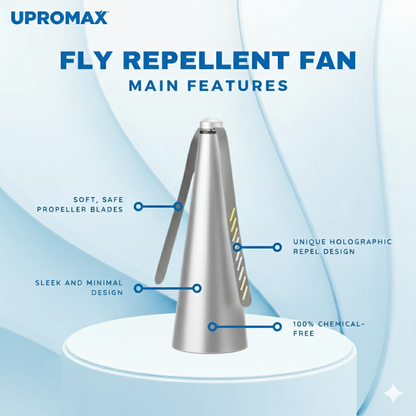 Bug Fan Fly Chemical-Free Fly Shoo with Holographic Soft Blades, Battery Powered, Ideal for Bug A Salt, Fly Fans for Tables and Outdoor Games - (Batteries Not Included) Upromax (Silver)