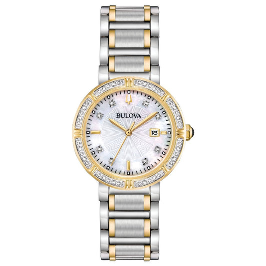 Bulova Two Tone Quartz Women's Watch 16 Diamonds 98R226 - UproMax