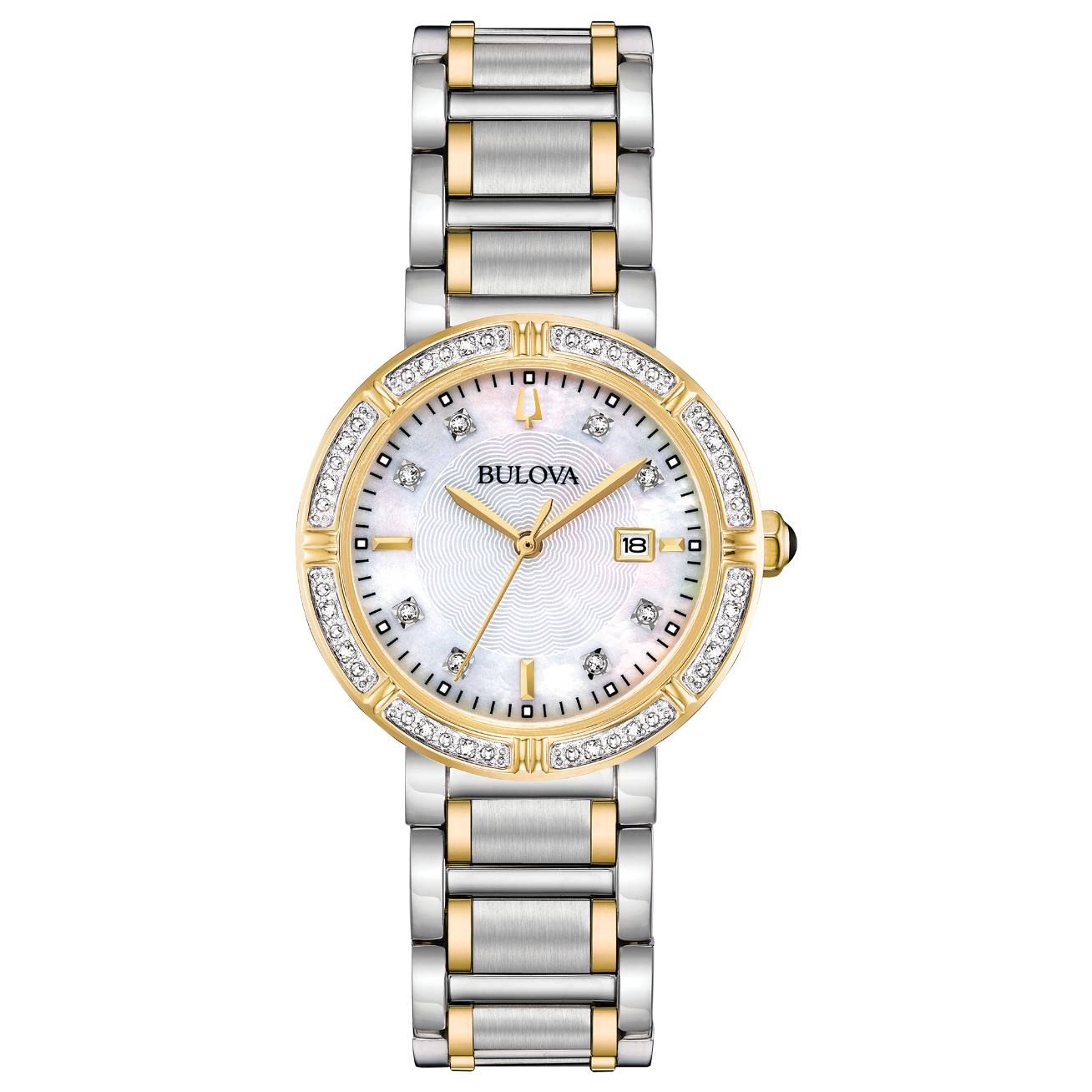 Bulova Two Tone Quartz Women's Watch 16 Diamonds 98R226 - UproMax