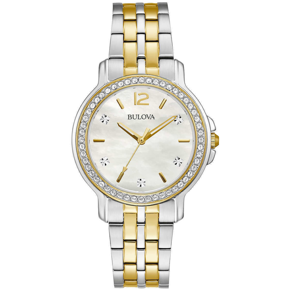 Bulova Ladies 98X127 Crystal Accented Two Tone Watch & Crystal Stud Necklace ❤ - UproMax