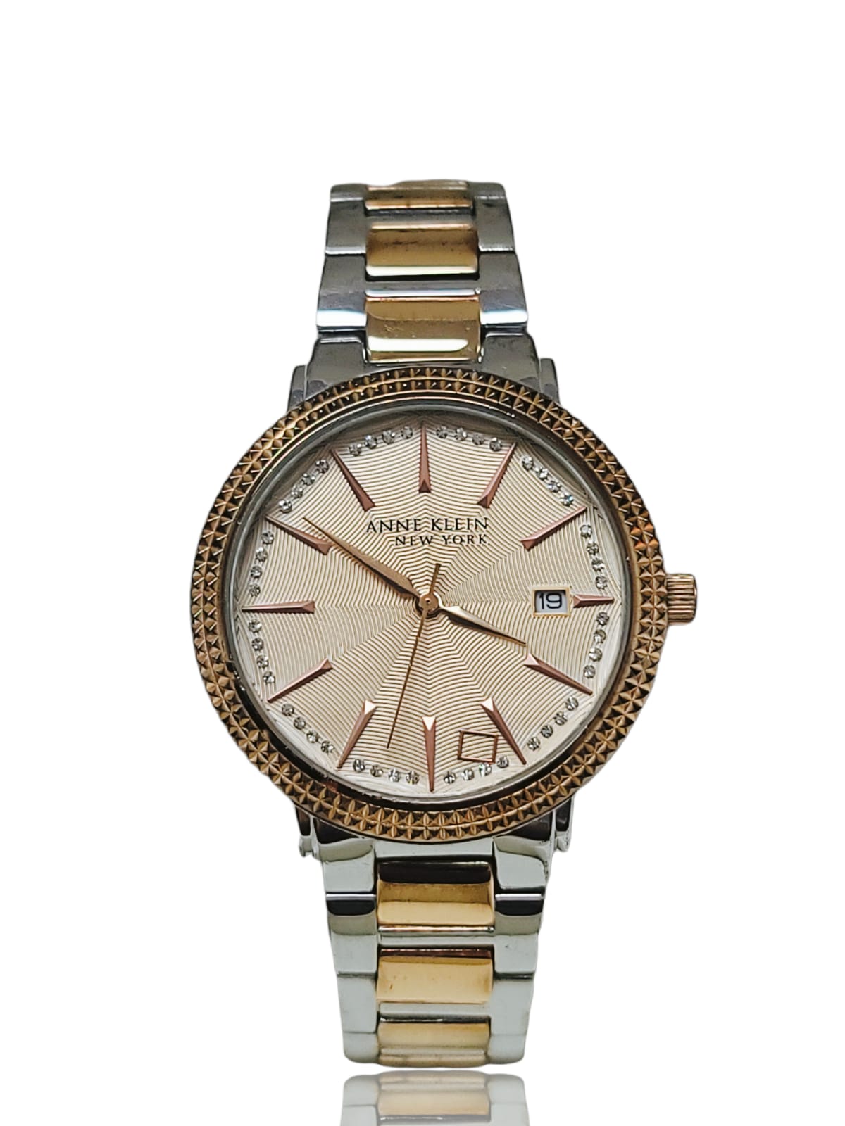 Anne Klein NY 12/2315svrt Women's 36mm Silver Rose Gold Swarovski Crystal - UproMax