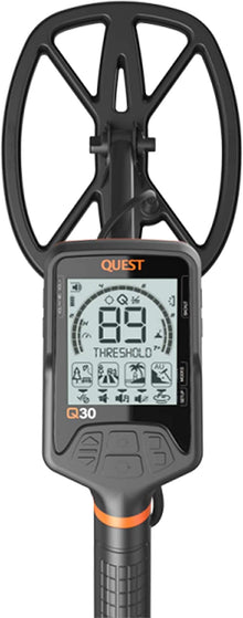 Quest Q30+ Metal Detector w/Wirefree Lite Headphones& RaptorX TurboD 9×11″ Coil - UproMax