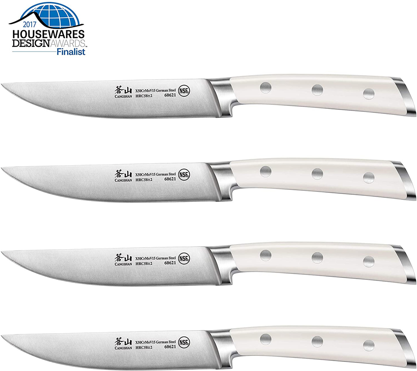 Cangshan S1 Series 1020366 German Steel Forged 4-Piece Steak Knife Set, 5-Inch Straight-Edge Blade - UproMax