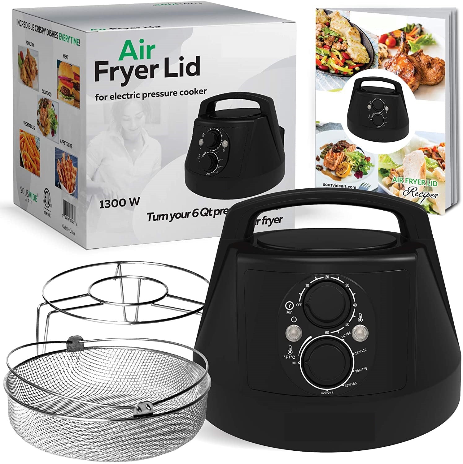 Air Fryer Lid for Instant Pot 6QT Model 1300W Pressure Cooker Lid