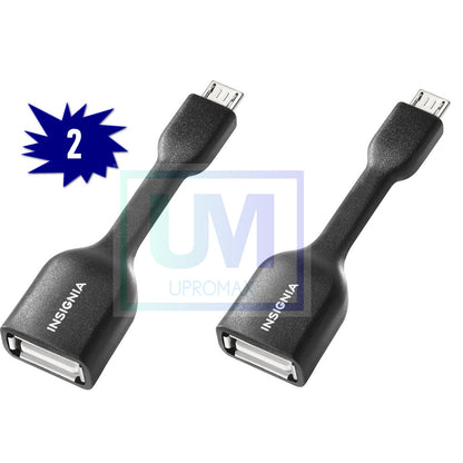 Set 2  - OTG (On The Go) Micro USB-to-USB Type-A Adapter Cable - Black - UproMax