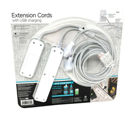 2-Pack Extension Cords with USB Fast Charging, 6 Outlets, 3 USB Ports, 3.4A, 8 ft Braided Extension Cords, Flat Plug, Dual Desktop Power Centers, ETL Listed, Gray/White, 45720 - UproMax