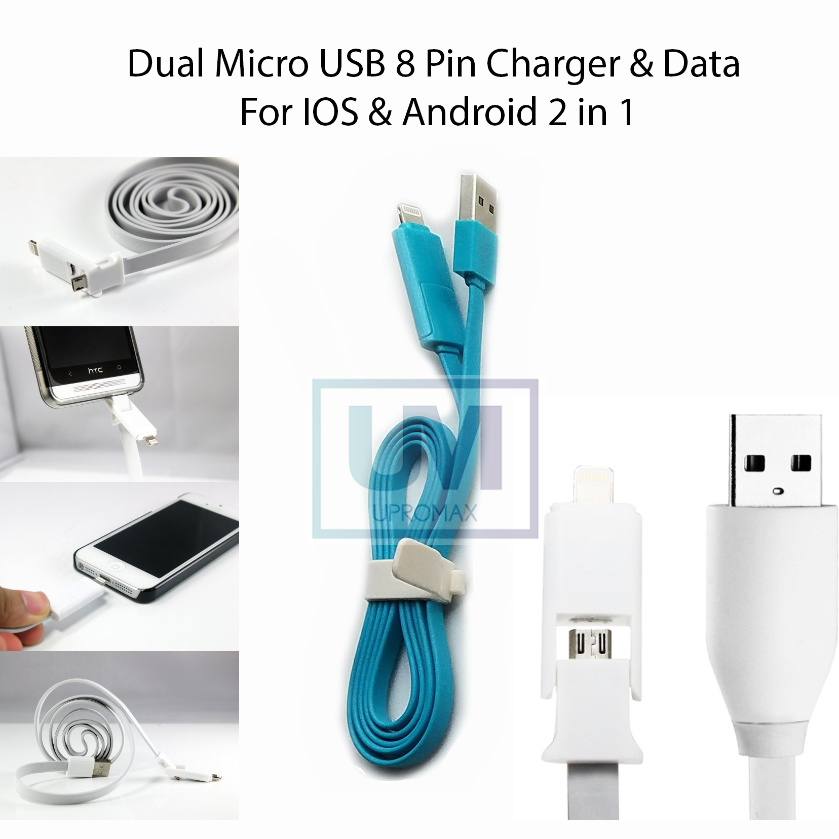 Dual Micro USB Lightning 3 Ft Cable 2-In-1 Charging And Data Sync IOS - UproMax