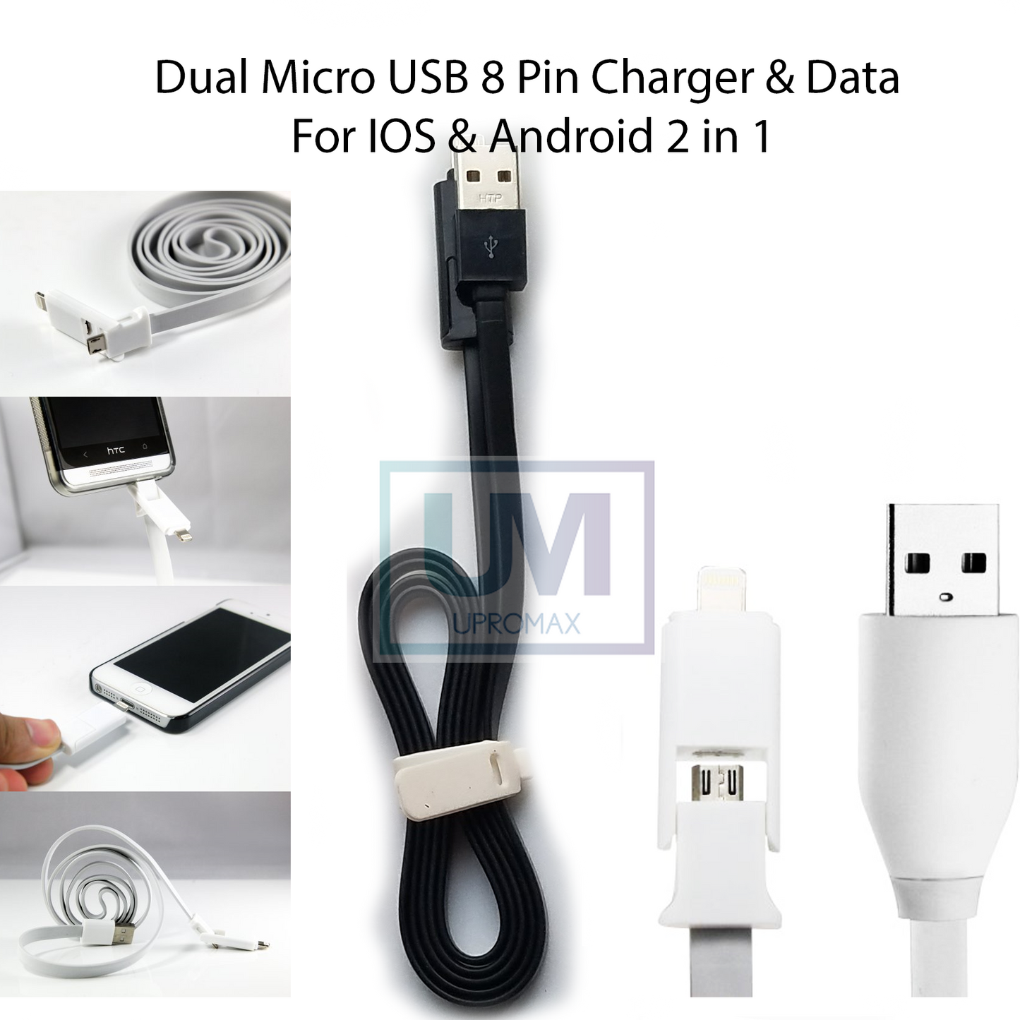 Dual Micro USB Lightning 3 Ft Cable 2-In-1 Charging And Data Sync IOS - UproMax