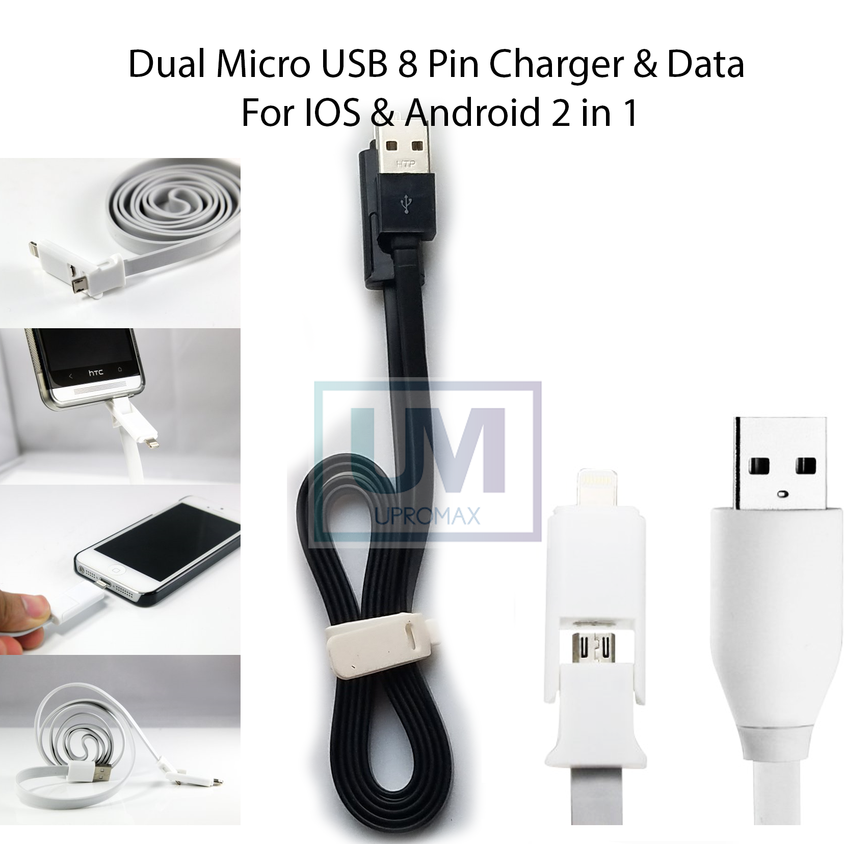 Dual Micro USB Lightning 3 Ft Cable 2-In-1 Charging And Data Sync IOS - UproMax