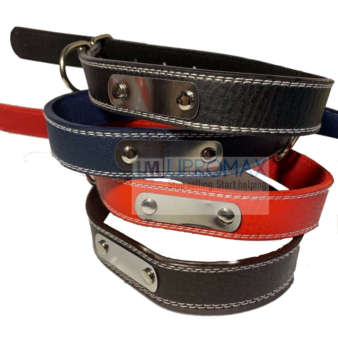 14-18 inch Leather Dog Collar for medium/large dogs. Available in Red, Black, Brown, and Blue. - UproMax