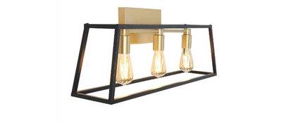 Artika Carter 3-Light Vanity Light Fixture, Black and Gold Rectangle Bulbs Modern Contemporary Design - UproMax