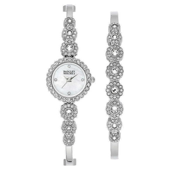 Badgley Mischka Ba/1405svst Women's 20mm Crystal Accent Watch Bracelet Set NWT - UproMax